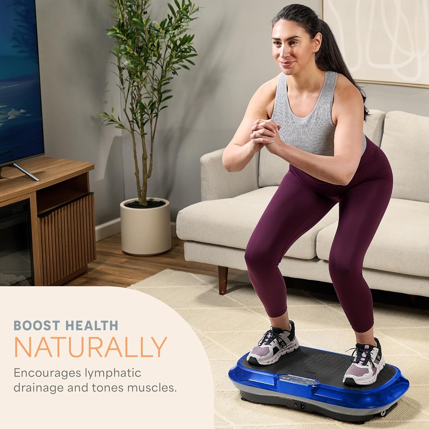 Waver Vibration Plate Exercise Machine for Lymphatic Drainage, Muscle Activation, Full-Body Workout Vibrating Platform with Loop Bands, Fitness Equipment for Strength Toning & Fat Loss