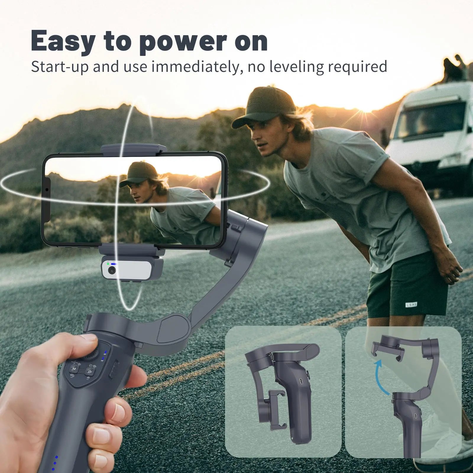 AI Tracking Phone Gimbal Stabilizer, 3-Axis Foldable Smartphone Gimbal with Focus Wheel for Iphone 15/14 Pro Max and Android, Travel and Selfie Accessory, Tech Gimbal